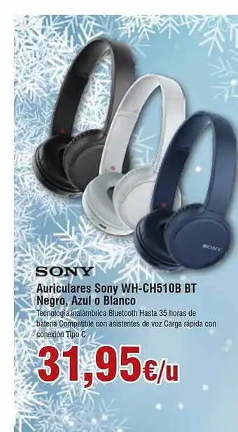 FROIZ Auriculares sony wh-ch510b bt negro azul o blanco oferta