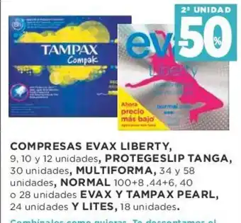 Supercor Compresas Evax Liberty, Protegeslip Tanga, Multiforma, Normal Evax Y Tampax Pearl, Y Lites oferta