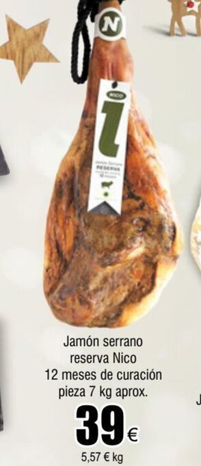 FROIZ Jamón Serrano Reserva Nico 12 Meses de Curación Pieza 7 kg Aprox oferta