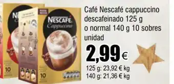 FROIZ Café Nescafé Cappuccino Descafeinado 125g o Normal 140g 10 Sobres Unidad oferta