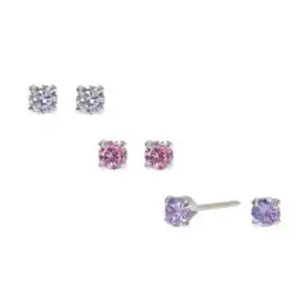 Claire's Sterling silver cubic zirconia round stud earrings - 3 pack oferta