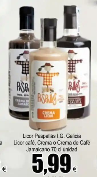 FROIZ Licor Paspallás I.G. Galicia Licor Café, Crema o Crema De Café Jamaicano 70cl Unidad oferta