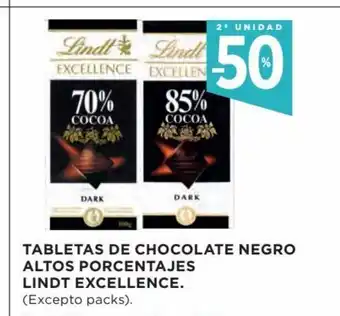 Hipercor Tabletas de Chocolate Negro Altos Porcentajes Lindt Excellence oferta