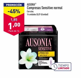 ALDI Ausonia Compresas Sensitive Normal oferta