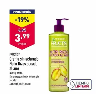 ALDI Fructis Crema sin aclarado Nutri Rizos secado oferta