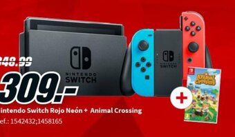MediaMarkt Nintendo switch rojo neón + animal crossing oferta