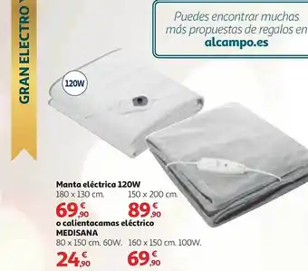 Alcampo Manta eléctrica 120w o calientacamas eléctrico medisana oferta