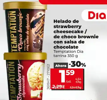 Dia Dia Helado de strawberry cheesecake / de choco brownie con salsa de chocolate Temptation Dia tarrina 350g oferta