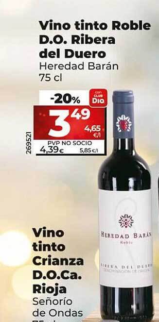 Dia Vino tinto roble d.o. ribera del duero heredad barán oferta