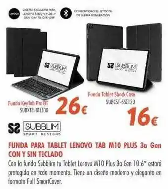 Zbitt Subblim funda para tablet lenovo tab m10 plus 3a gen con y sen teclado oferta