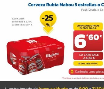 AhorraMas Cerveza Rubia Mahou 5 Estrellas oferta