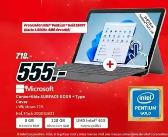 MediaMarkt Microsoft convertible surface go3 s + type cover oferta