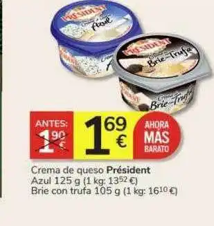 Consum Crema de queso président azul oferta