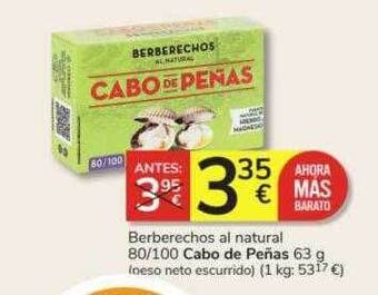 Consum Berberechos al natural 80 100 cabo de peñas oferta