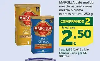 HiperDino Marcilla café molido, mezcla natural, crema mezkcla o crema express natural oferta