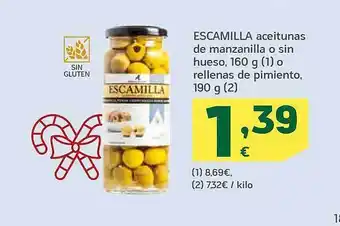 HiperDino Escamilla aceitunas de manzanilla o sin hueso rellenas de pimiento oferta