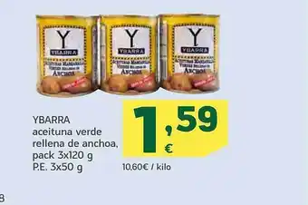 HiperDino Ybarra aceituna verde rellena de anchoa pack 3 oferta