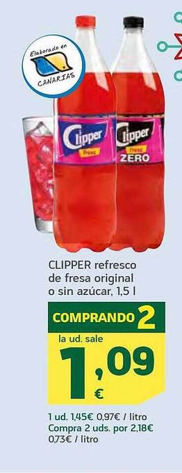 HiperDino Clipper refresco de fresa original o sin azúcar oferta