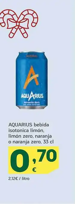HiperDino Aquarius bebida isotonica limón, limon zero, naranja o naranja zero oferta
