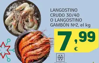 HiperDino Langostino crudo 30-40 o langostino gambón n°2 el kg oferta