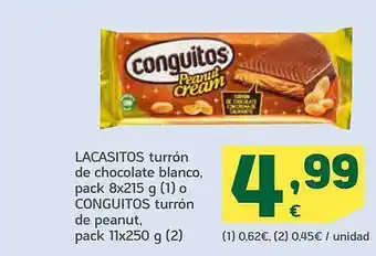 HiperDino Lacasitos turrón de chocolate blanco o conguitos turrón de peanut oferta