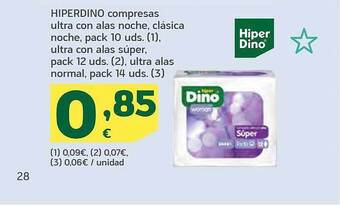 HiperDino Hiperdino compresas ultra con alas noche, clásica noche, ultra con alas súper, ultra alas normal oferta