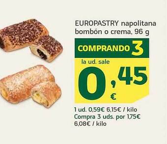 HiperDino Europastry napolitana bombón o crema oferta