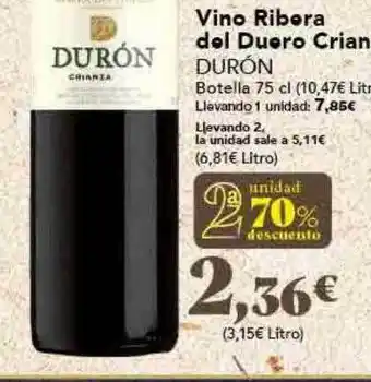Gadis 2a unidad 70% descuento vino ribera del duero crianza duron oferta