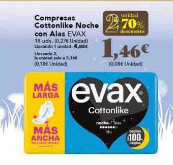 Gadis 2a unidad 70% descuento compresas cottonlike noche con alas evax oferta