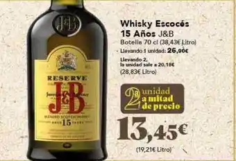 Gadis Whisky escocês 15 años j&b oferta