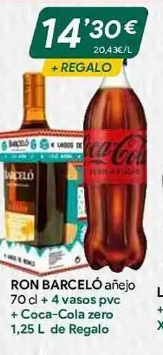 Masymas Ron barceló añejo + 4 vasos pvc + coca-cola zero de regalo oferta