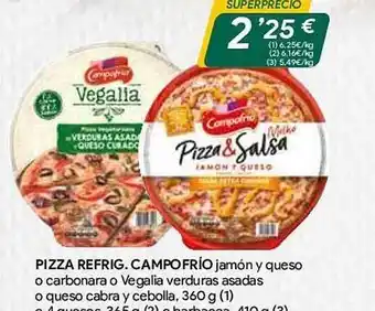 Masymas Pizza refrig campofrio jamón y queso o carbonara o vegalia verduras asadas o queso cabra y cebolla o 4 quesos o barbacoa oferta