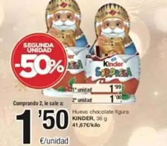 SPAR Segunda unidad -50% huevo chocolate figura kinder oferta