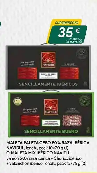 Masymas Maleta paleta cebo 50% raza ibérica navidul lonch.. o maleta mix ibérico navidul jamón 50% raza ibérica + chorizo ibérico + s oferta