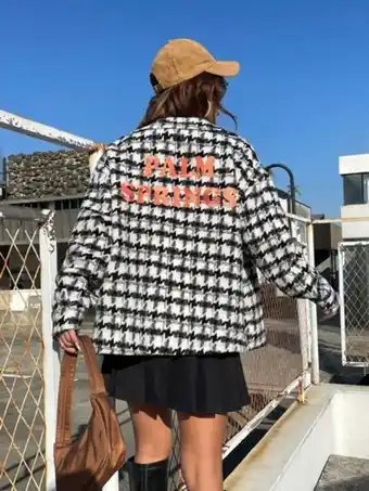 Shein Shein ezwear abrigo de pata de gallo & con estampado de slogan de hombros caídos oferta