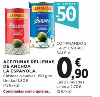 Hipercor Aceitunas rellenas de anchoa la española oferta