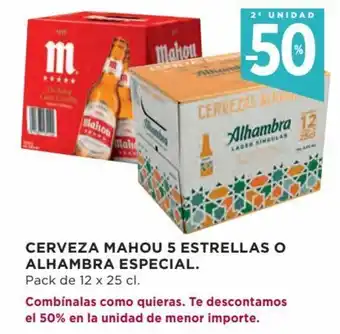 Hipercor Cerveza mahou 5 estrellas o alhambra especial oferta