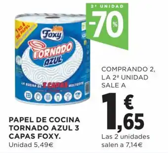 Hipercor Papel de cocina tornado azul 3 capas FOXY oferta