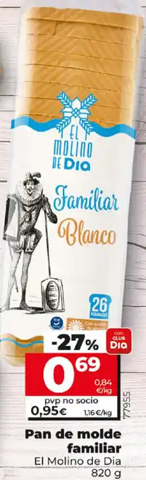 Dia Pan de molde familiar El Molino de Dia 820g oferta