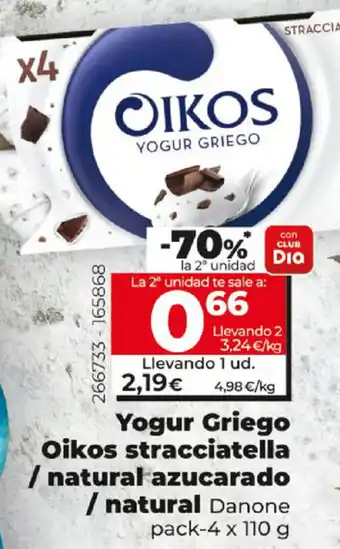 Dia Yogur Griego Oikos stracciatella/natural azucarado / natural Danone pack - 4 x 110g oferta