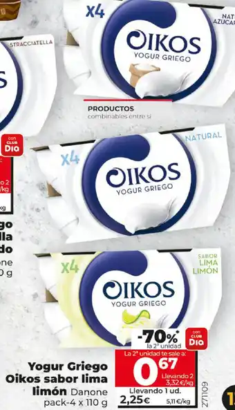 Dia Yogur Griego Oikos sabor lima limón Danone pack-4 x 110g oferta