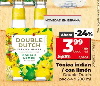 Dia Tónica indian con limón Double Dutch pack-4 x 200 ml oferta