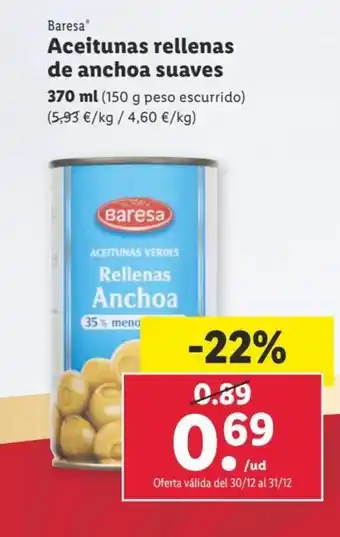 Lidl Aceitunas rellenas de anchoa suaves BARESA oferta