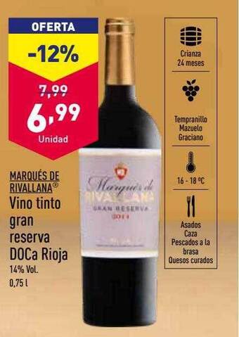 ALDI Marqués de rivallana vino tinto gran reserva doca rioja oferta