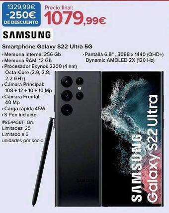 Costco Samsung smartphone galaxy s22 ultra 5g oferta