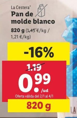 Lidl Pan de molde la cestera oferta