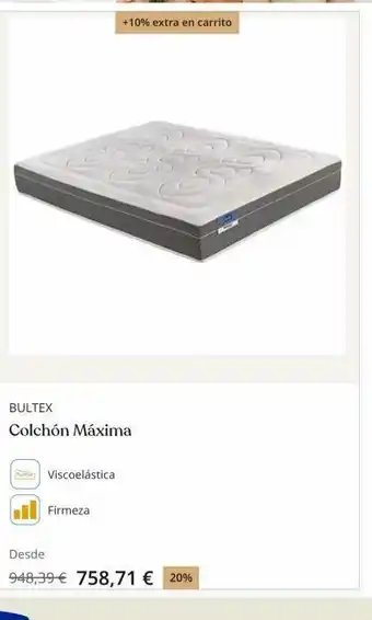 Beds Bultex colchón máxima viscoelástica +10% extra en carrito firmeza desde 948,39 € 758,71 € 20% oferta