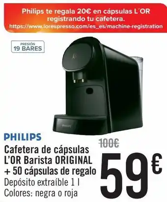 Carrefour Cafetera de cápsulas l'or barista original + 50 cápsulas de regalo philips oferta