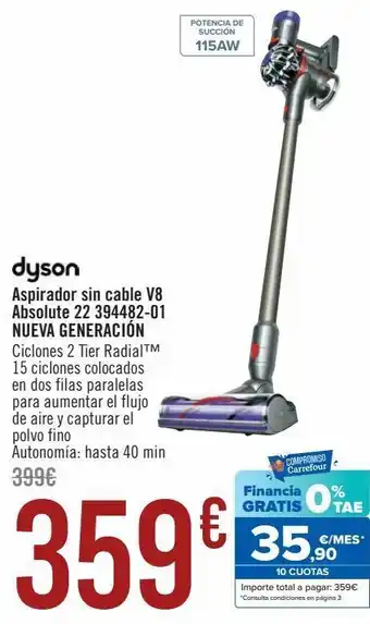 Carrefour Aspirador sin cable v8 absolute 22 394482-01 nueva generación dyson oferta