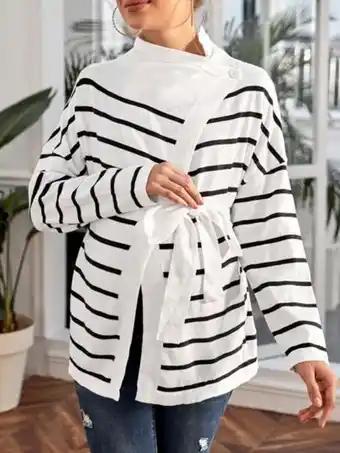 Shein maternidad jersey con patrón de rayas de hombros caídos con cinturón